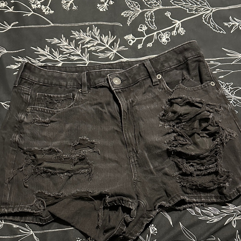 American Eagle Outfitters Black Distressed Denim Cutoff Shorts